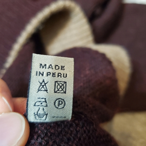 Peruvian Link "Auckland 1/4 zip sweater. 100% alpaga. Burgundy/black. Tan. S. - Picture 7 of 12